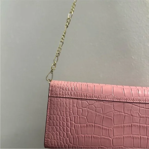 Strathberry Pink Croc-Embossed Bag with Gold Chain - Picture 6 of 15